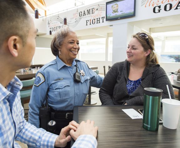 Campus Peace Officer with students